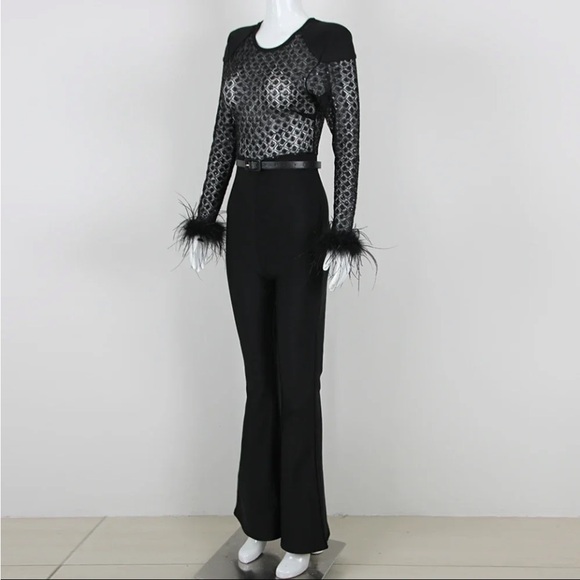 🎉Stand out Feather Belt Bodycon Jumpsuit Size S thru XXL - Picture 3 of 16